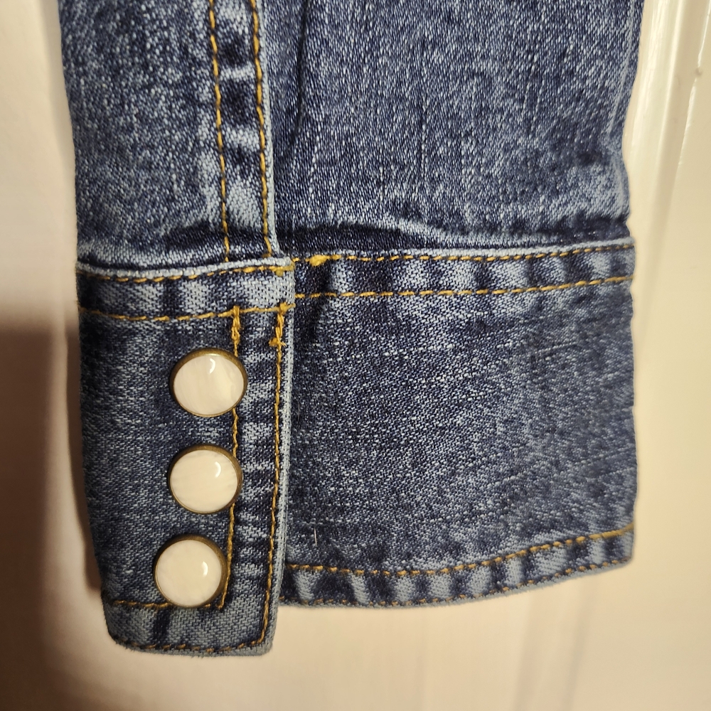Jennifer Lopez Denim Jumpsuit in Dark Blue with Contrast Stitching - Picture 6 of 16